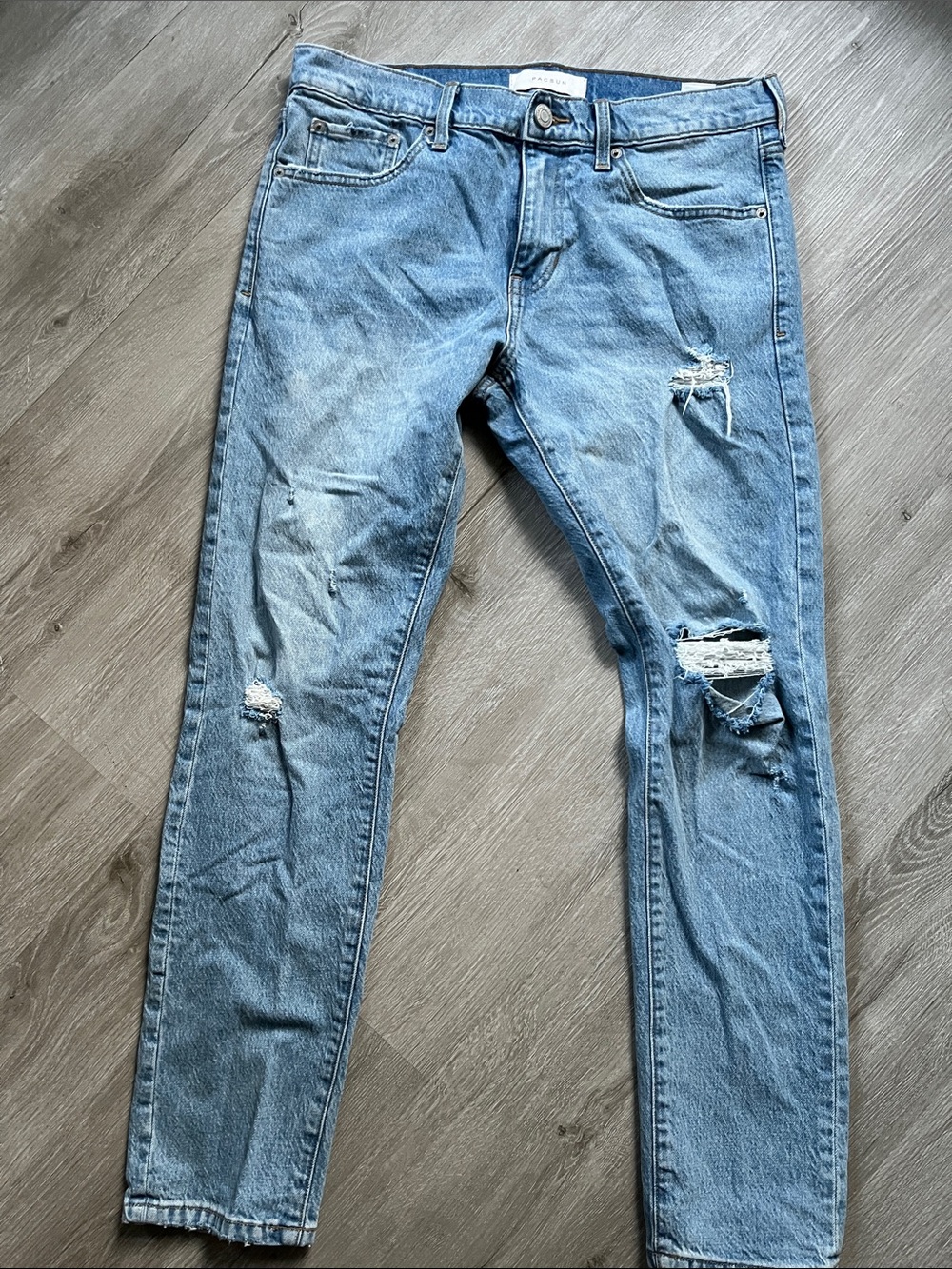 Pacific Sunwear Light Blue Distressed Slim Straight Jeans